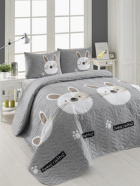 L'essentiel linge de maison Juego de Colcha Acolchada Doble Tavşancık Gris, Marrón, Blanco y Rosa